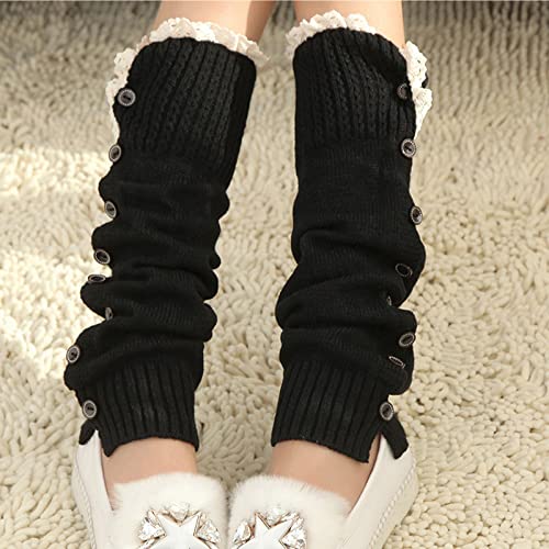 Image of Leg Warmers for Women Knitted Ribbed Stirrup Long Leg Warmers Loose High Socks Winter Socks Lace Trim Boot Cuffs