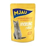 MJAU Hühnchen in Gelee 12x85g Nassfutter für Katzen im Portionsbeutel - Superleckeres Katzenfutter mit viel Huhn der Lieblingssorte Aller Katzen
