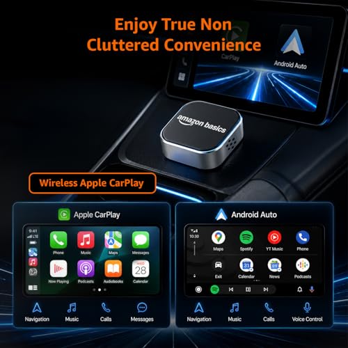Image of Amazon Basics 2-in-1 Wireless CarPlay & Android Auto Adapter,Convert Wired to Wireless CarPlay Adapter,No Delay and Stable Control Mini Size, Bluetooth Connectivity