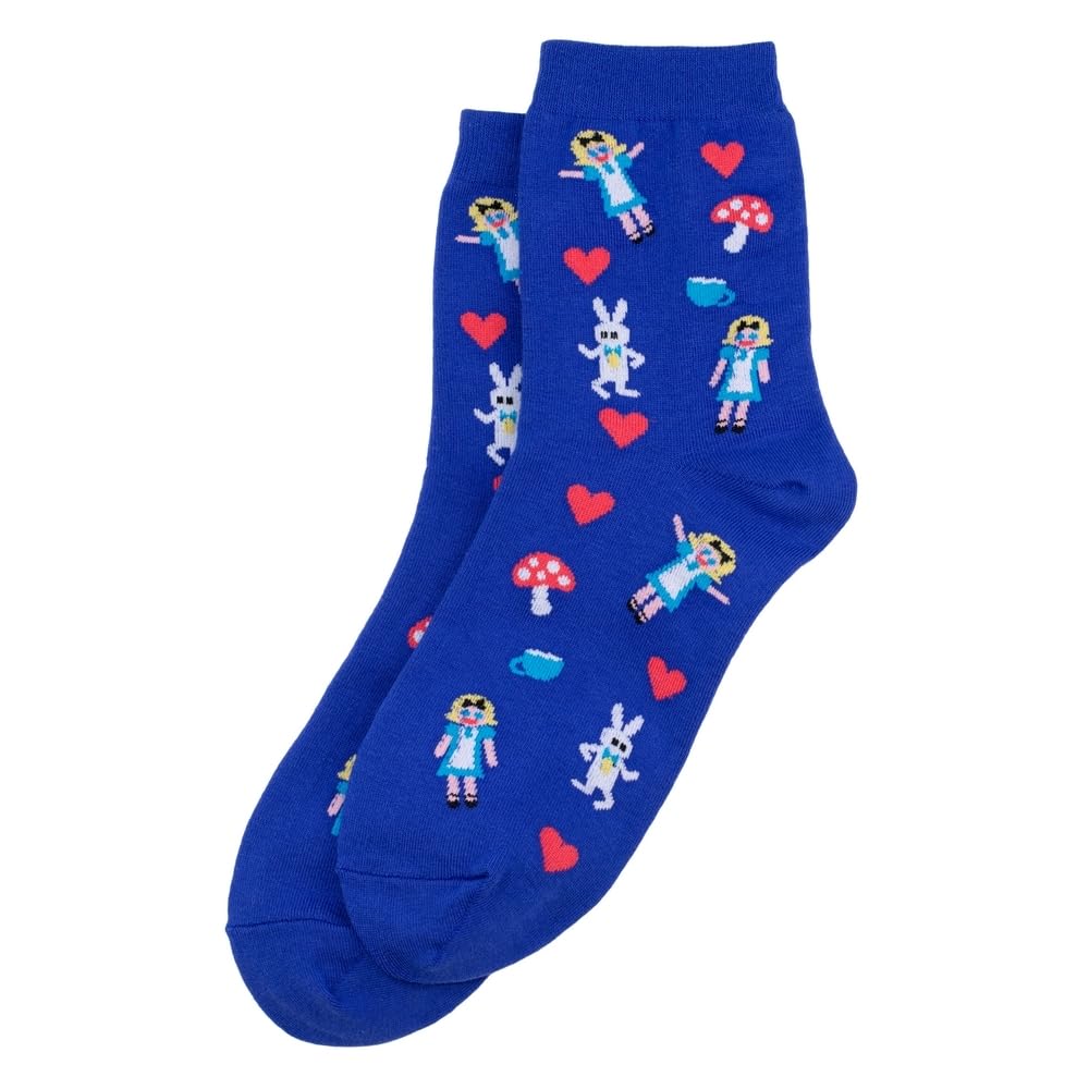 Joe Cool Unisex Blue Cotton & Spandex Novelty Socks, Channelling Alice In Wonderland With Playful Character Motifs In Uk Sizes 4-7