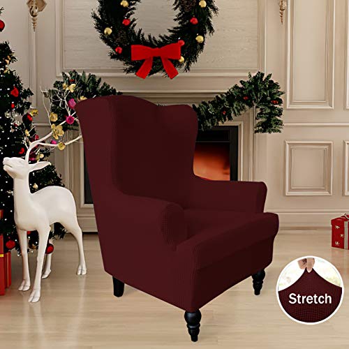 Image of Easy-Going Stretch Wingback Chair Sofa Slipcover Wine
