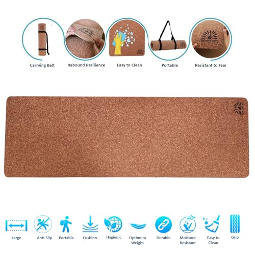 Image of WishKraft Premium Cork Yoga Mat 5mm Thick | Non-Slip Eco-Friendly Sweat-Resistant Anti-Skid Exercise Mat for Women & Men | Ideal for Yoga, Pilates, Meditation, Home & Gym Workouts