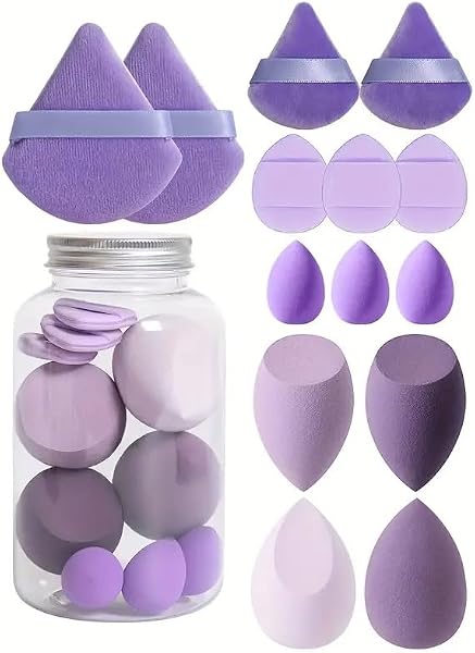 12-Piece All-Purpose Makeup Sponge Puff Set, includes3 Powder Puffs,3 Mini Air Cushion Puffs, 3 BeautyBlenders & 3 Mini Beauty Blenders, Pink - 1