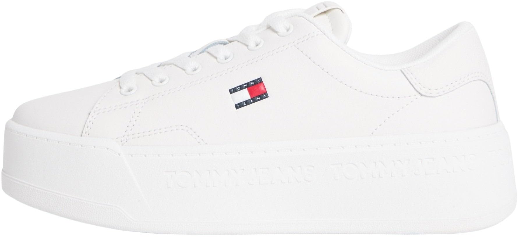 Tommy Hilfiger Women's White Platform Cupsole Trainers With Leather