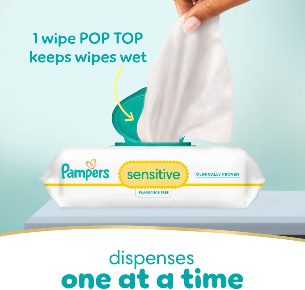 Pampers Baby Diapers and Wipes Starter Kit, Swaddlers Disposable Sizes 1 (198 Count) & 2 (186 Count) with Sensitive Water Based 12X Multi Pack Pop-Top Refill (1008 Count)