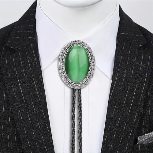 Image of Jeilwiy Bolo Tie for Men Real Stone Westwern Cowboy Ties Silver Bolos Women Leather Necktie Gift for Birthday Christmas