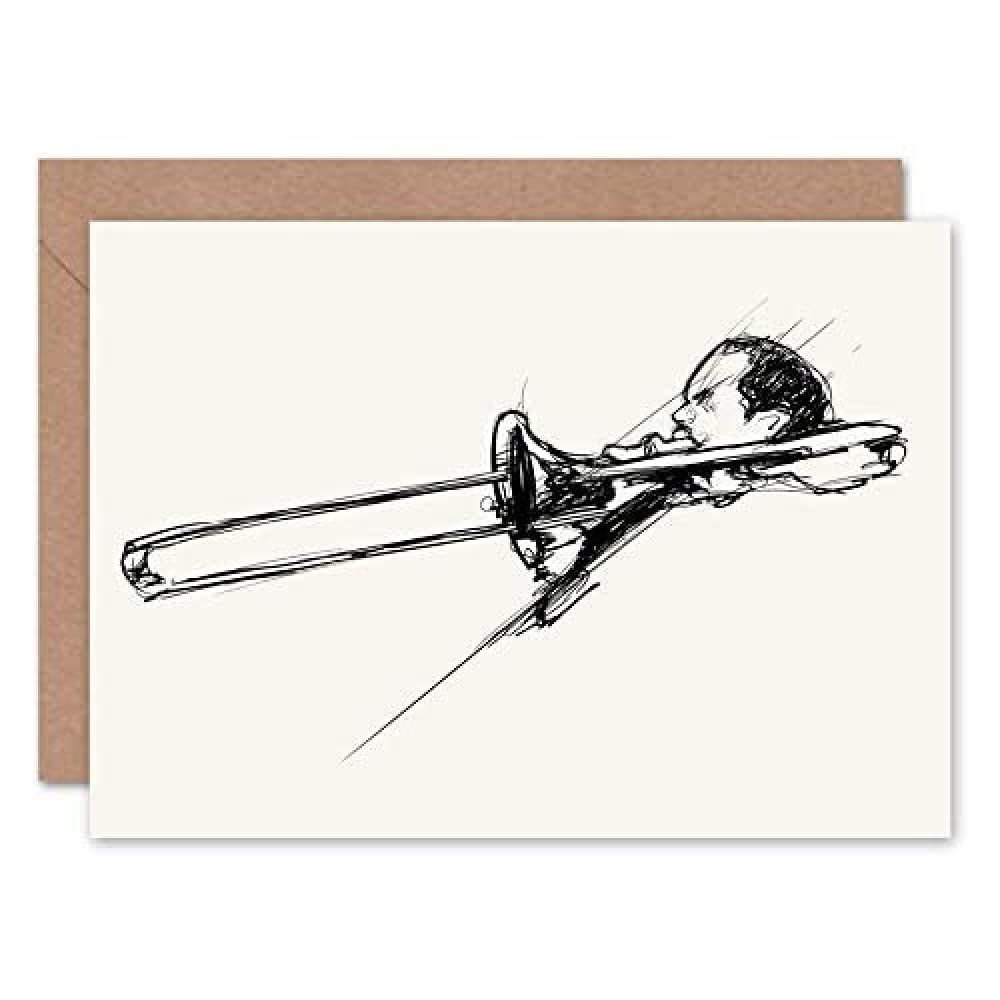 Wee Blue Coo Musician Trombone Player Greeting Card With Envelope Inside Premium Quality