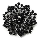  Klaritta Brosche Anstecknadel in Blumenform mit schwarzen Strassverzerierungen BR175