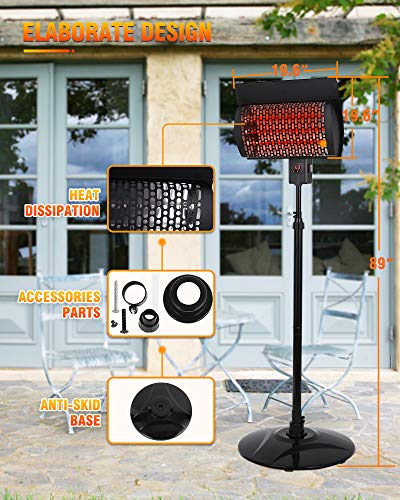 Sunday Living Electric Patio Heater, Outdoor Heater, 1500W Infrared Heater with 3 Power Settings, Digital Panel with 12H Timer, Adjustable Height Space Heater, in/Outdoor, SPH-15NR