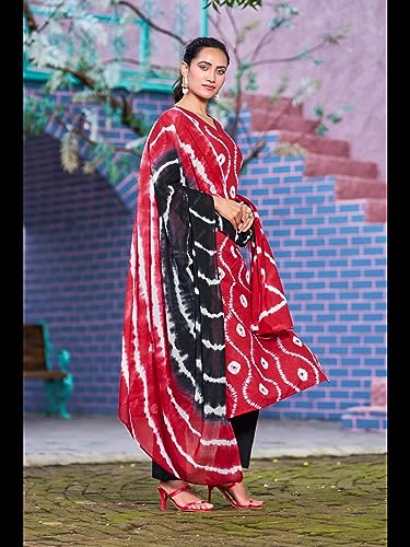 Image of GoSriKi Women's Cotton Blend Straight Printed Kurta with Pant & Dupatta
