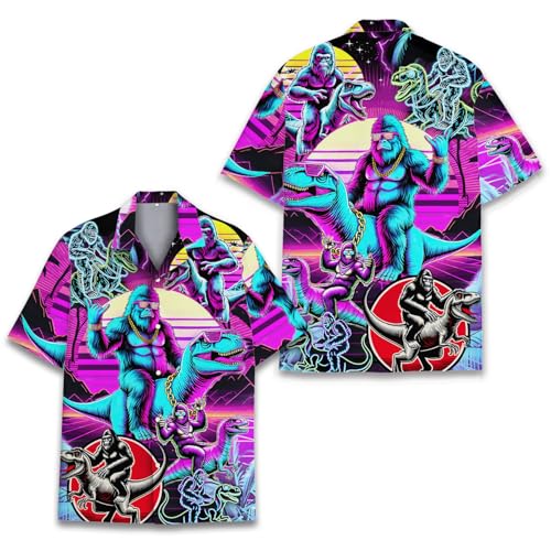 Tropical Hawaiian Shirt for Men Women, Neon Hawaiian Shirt Short Sleeve Button Down Shirt Holiday Beach Vacation3