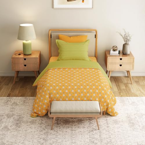 Image of Mytrident Bedsheet for Single Bed Cotton | 60 inch x 90 inch | Petal Pop Yellow | 120 TC Single Bedsheet with Pillow Cover| Soft and Breathable | Everyday Collection