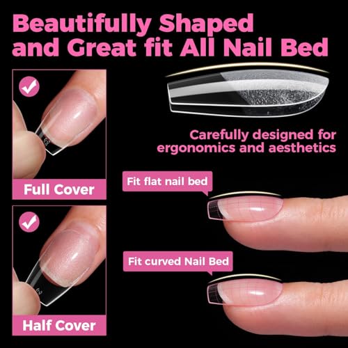 Image of UNA GELLA Short Coffin Gel Nail Tips, 15 Sizes Short Coffin Press On Nails Full Cover Pre-Etched 300pcs Clear Acrylic False Nail Tips For Nails Extension Home DIY Salon