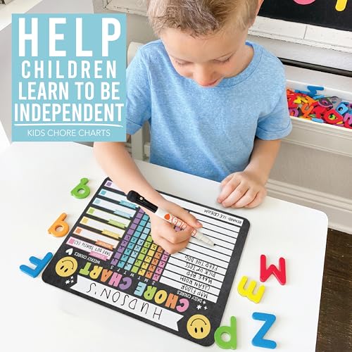 Image of Magnetic Chore Chart for Kids Dry Erase Reward Chart for Home and Classroom | Smiley Chalk Reusable Behavior Charts for Kids at Home and School, Weekly Magnet Responsibility Tracker for Teens and Adults