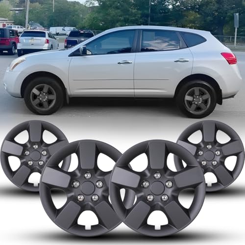 Winjet Hubcaps 16 Inch Compatible with Nissan Rogue 2008-2015 Wheel Covers [2008 2009 2010 2011 2012 2013 2014 2015 Nissan Rogue] Wheel Rim Covers (16 Inch Set of 4, Black Matte)