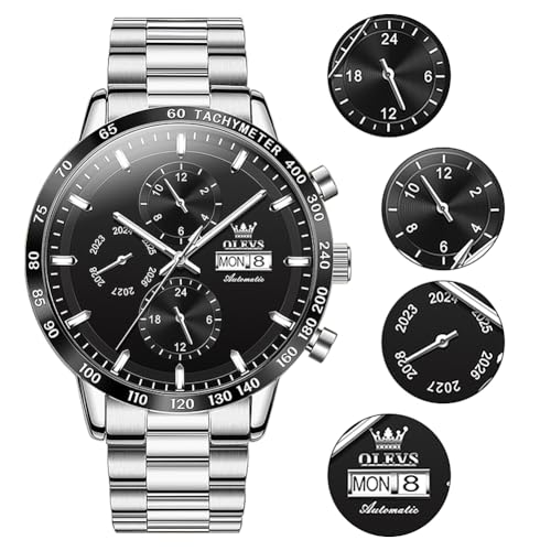 Image of OLEVS Automatic Watches for Men Business Dress Mechanical Watch Stainless Steel Waterproof Self Winding Classic Date Luxury Diamond Skeleton Men Wristwatch