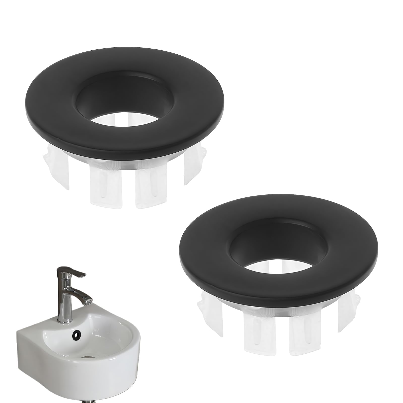 2 Pcs Sink Overflow Cover, Black Brass Basin Sink Overflow Ring, Universal Overflowing Sinks Hole Cover, Durable Round Sinks Hole Caps Replacement, for Bathtub, Bathroom, and Kitchen