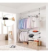 Zerone Heavy Duty Clothes Rack, 3 Poles 4 Bars Telescopic Coat Hanger Wardrobe Organiser Garment ...