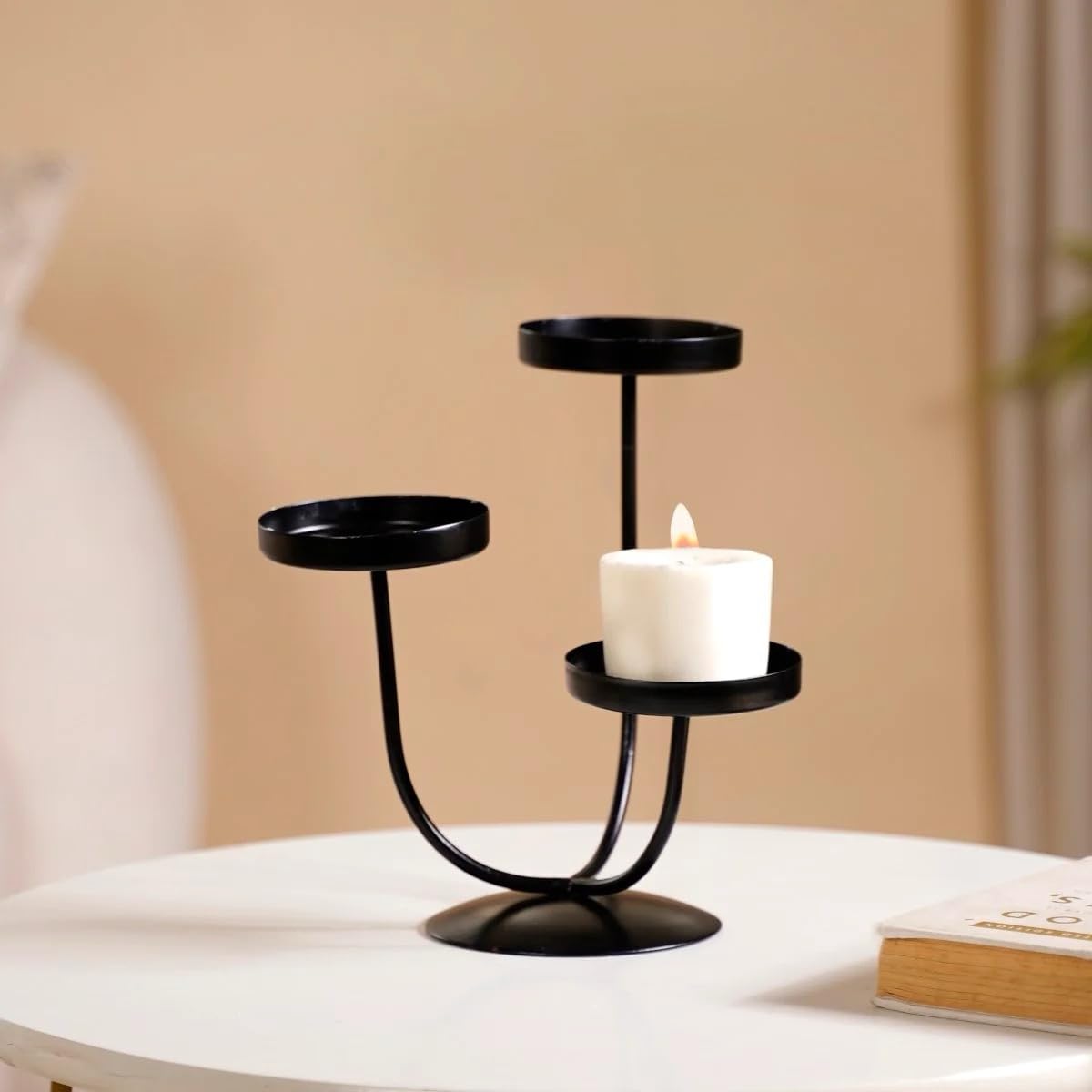 Earth to Buy Geometric 3 Arm Metal Iron Tealight Holder Set (Black)