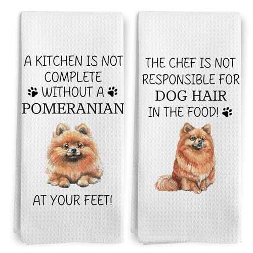 BitKAM Pomeranian Gifts Kitchen Towels Set of 2, Pomeranian Gifts for Women Dish Tea Towels, Funny Dog Mom Dad Lovers Gifts for Women Men Owners Hand Towels, Funny Dog Kitchen Decor, 16x24 Inch