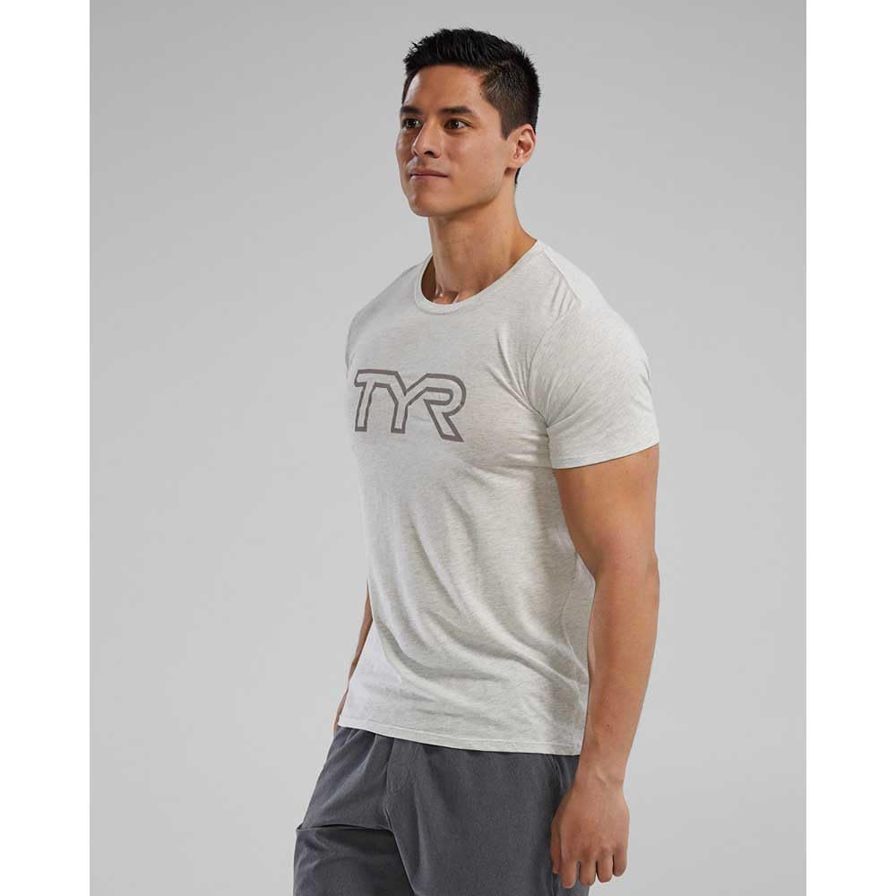 TYR Unisex Ultrasoft Lekka koszulka z krótkim rękawem z dużym logo Tech Tri Lg UX, Ash Heather, L, Ash Heather, L