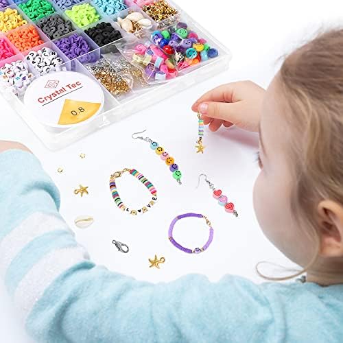 Mardiko 4600 pcs Clay Beads Bracelet Making Kit for Girls with Smiley Faces Heishi Beads Handmade Multi-Colors Beads Set for DIY Necklace Earring Jewellery