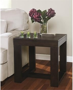 Allora Square End Table, 24 in, Ash Veneers and Hardwood Solids, Dark Brown Finish, Modern Mid-Century Design, Oil-Rubbed Distressed Accent for Living Room or Bedroom Decor