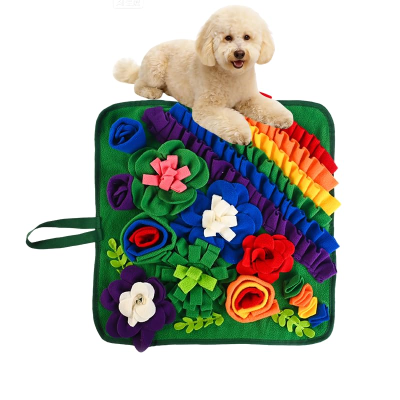 QMoveltyF Snuffle Mat for Dogs Cats Pet Treats Feeding Mat 17.7x17.7inch for Small/Medium Interactive Dog Puzzle Toys Felt Wool Dog Sniff Mats for Slow Feed Encourages Natural Foraging Skills