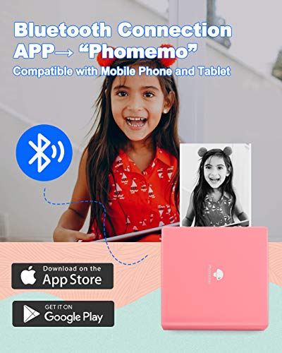 Phomemo Sticker Printer- Mini Thermal Sticker Printer Machine, Small Pocket Label Maker Instant Print for DIY Creation, Study Notes, Photos, Portable Inkless Photo Maker for Kids/Students, Pink