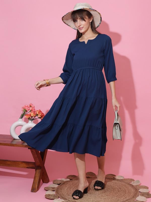 Image of Sheetal Associates Women's Casual Crepe Fit and Flare Dress| Comfortable Relaxed Fit Summer Party Dress