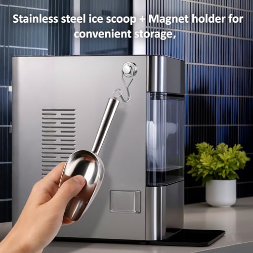 Image of Juome 3oz Stainless Steel Ice Scoop for Freezer with Magnetic Holder, Metal Ice Scoop for Ice Machine, Small Ice Cube Scooper for Freezer Bin for Ge Profile Opal 2.0 Nugget Ice Maker