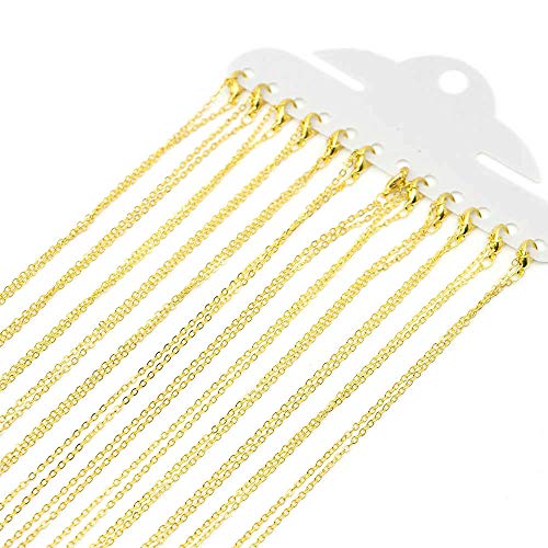 12Pcs/Pack 40cm Gold Plated Lobster Clasp Charms Necklace Chains for DIY Jewelry Findings Bulk Necklaces Chains for Jewelry Making (Gold)
