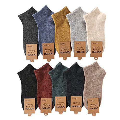SHU GE Men's Socks,10 Pairs Mens Solid Color Low Cut Ankle Socks Casual Breathable Fashion Cotton Short Tube Boat Socks Hosiery
