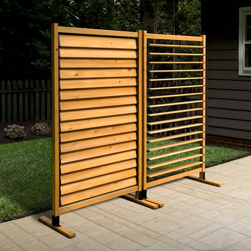6.1ft H x 3.1ft W (1 Panel) Freestanding or Surface Mount Enclo Solara Louvered Screen, Wood Privacy Fence, Balcony Privacy Screen, Decorative Panel, Upgrade your Outdoor Patio, Porch or Deck, EC18044