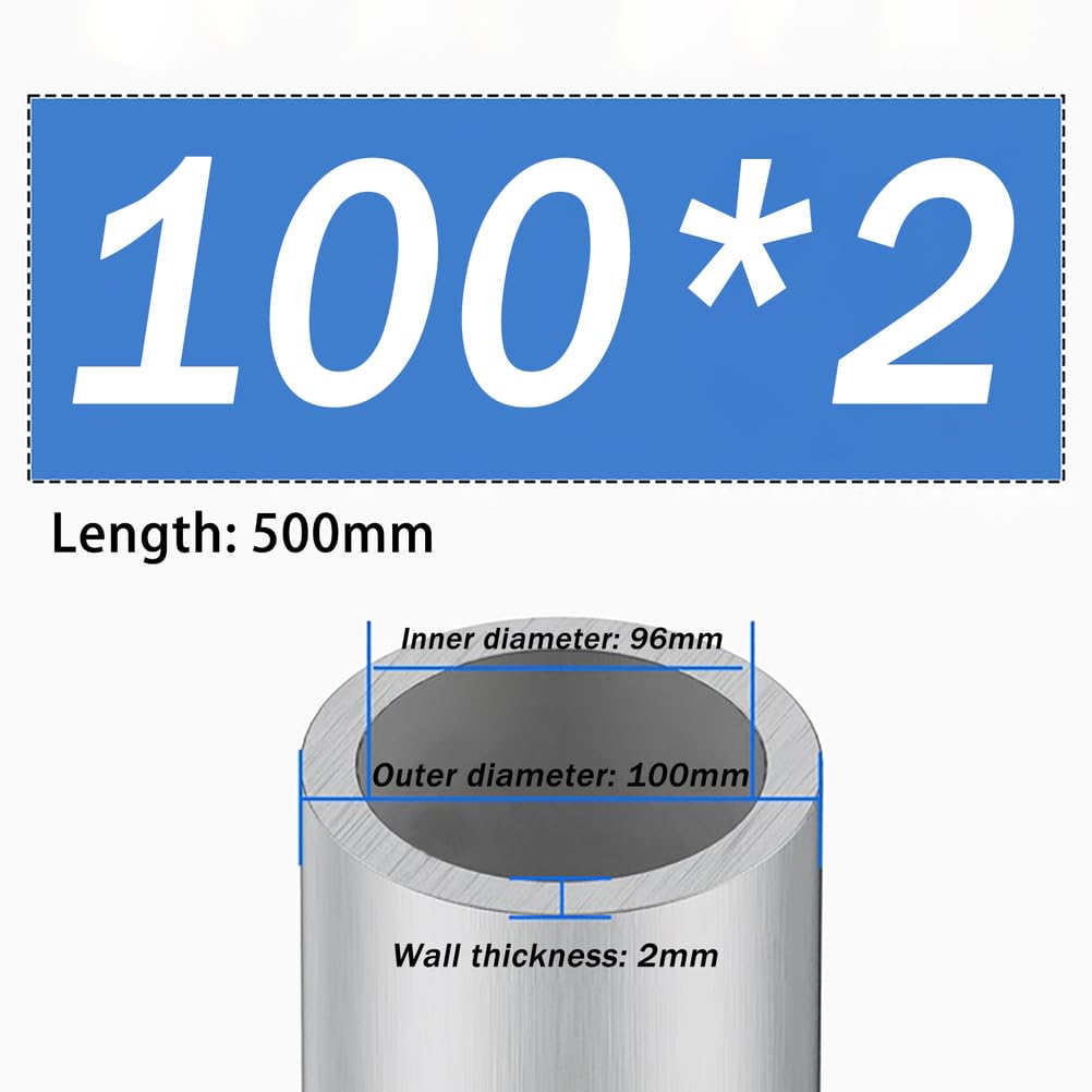 Aluminiumrohr 2 STK Rund Hohl Für Technik Modellbau Möbel DIY Heimprojekte Und Handwerksnutzung,100x2mm