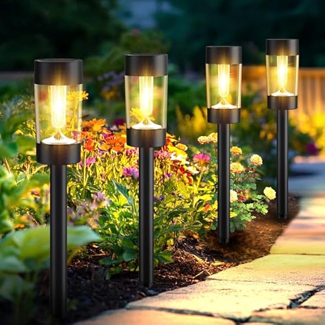 Solar Lights Outdoor, 12 Pack Waterproof Solar Landscape Lighting for Pathway Garden Yard Path Walkway Driveway Lawn Patio Outside Decor, Warm White