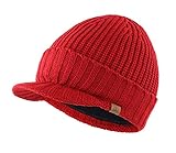 Home Prefer Men's Outdoor Newsboy Hat Winter Warm Thick Knit Beanie Cap with Visor (Wine Red)