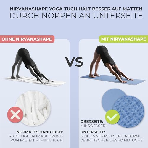 NirvanaShape Yoga Handtuch rutschfest | Hot Yoga Towel mit Antirutsch-Noppen | hygienische Yogatuch-Auflage...