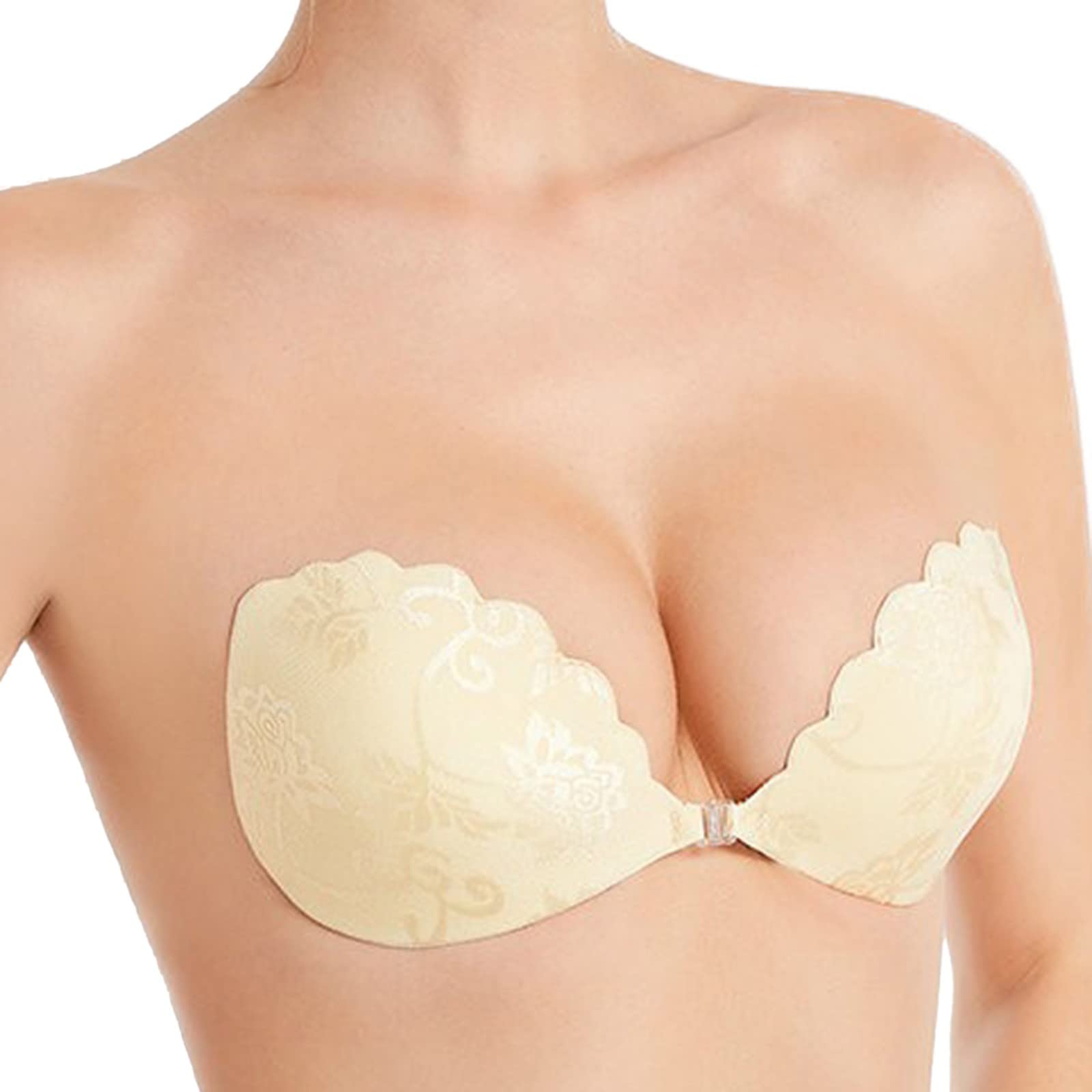Reggiseno Senza Spalline for Donna Reggiseno Push Up Invisibile for Sollevamento del Seno Reggiseno Autoadesivo, Bianco, D