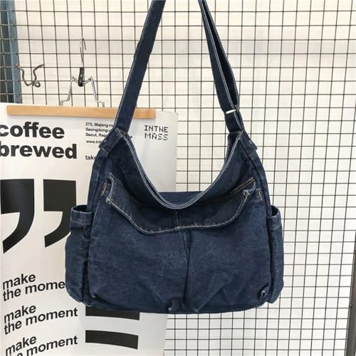 Image of Denim Shoulder Bag Canvas Messenger Bag for Women Men Tote Bag Casual Retro Aesthetic Crossbody Bag Handbag
