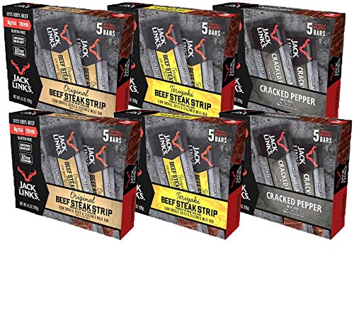 Jack Linkâ€™s Beef Strips â€“ Great Protein Bar, Meat Bar with 8g of Protein and 70 Calories, Made with 100% Premium Beef, Gluten Free, No added MSG or Nitrates/Nitrites (Combo Pack, Pack of 30)