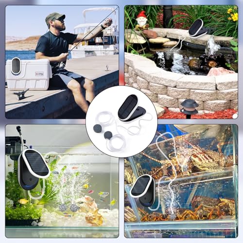 Teichpumpe Solar mit Akku, Teichbelüfter Sauerstoffpumpe für Teich Solar mit 3 Arbeitsmodi und 2 Luftsteine, Aquarium Sauerstoffpumpe für Angeln, Hydroponic, Fischtransport