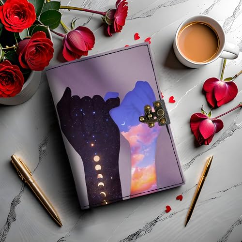 Image of Mr KRAFT Handcrafted A5 120 GSM Premium White Paper Love Promise UV Print Diary Leather Journal with Unique UV Love Diary Writing Notebook Unruled Personal Diaries for Men,Women-5x7 (Multi8)