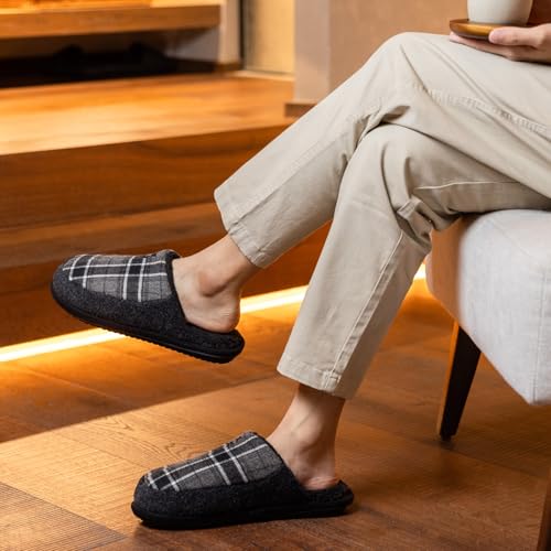 Image of GOEWY Mens Two-Tone House Slippers with Memory Foam Cozy Warm Slip On House Shoes for Indoor Outdoor Gifts for Men Him Dad