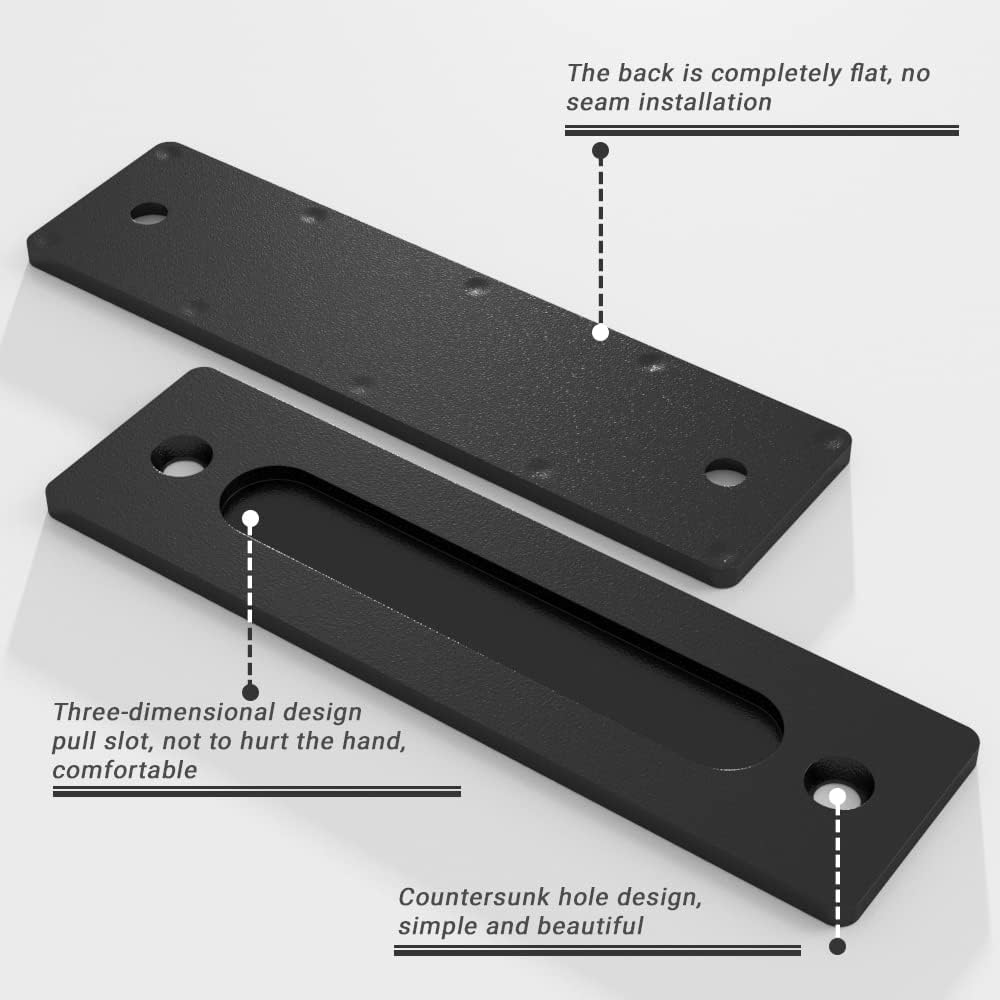 SANKEYTEW 12" Sliding Barn Door Handle Pull and Flush Hardware Set, for Barn Door Gates Garages Sheds, Rustic Style, Black Round (2 Pack)