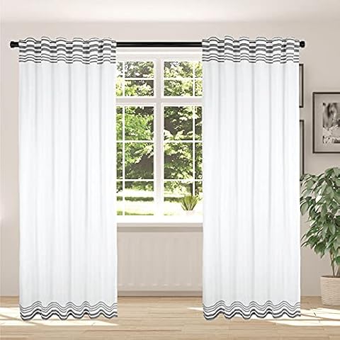 HALL & PERRY Window Curtain (2 Panels) Modern Farmhouse Style with Rod Pocket - for Living Room or Bedroom, 54 x 84 inch, Set of 2 (Modern Block Grey) Cover