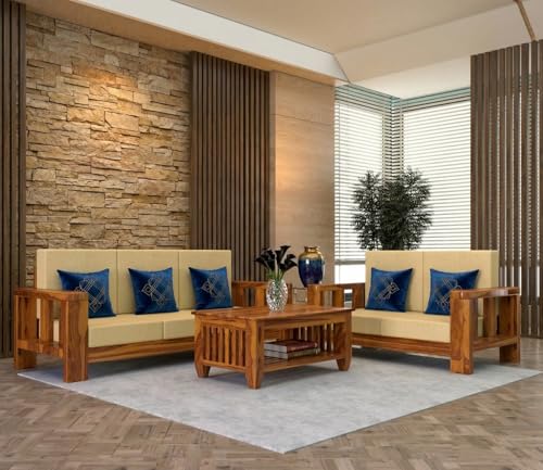 Image of Solid Sheesham Wood 5 Seater Sofa Set for Living Room | 5 Seater Sofa Set | Stylist & Comfact Sofa Set for Home Decor | (Honey Finish2, 5)