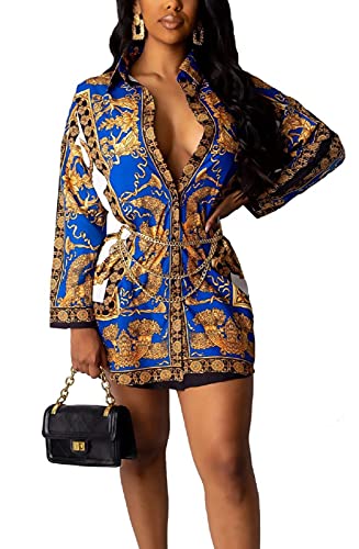 Image of Glozeplus Long Sleeve Button Down Collar Mini Shirt Dress for Women