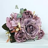 Alta calidad: las flores falsas están hechas de tela de seda, y la apariencia es realista, y cada flor artificial es muy detallada y vívida. El ramo también tiene muchas hojas pequeñas diseñadas para hacer que las flores sean más realistas e instantáneamente crean un más romántico y natural.atmósfera