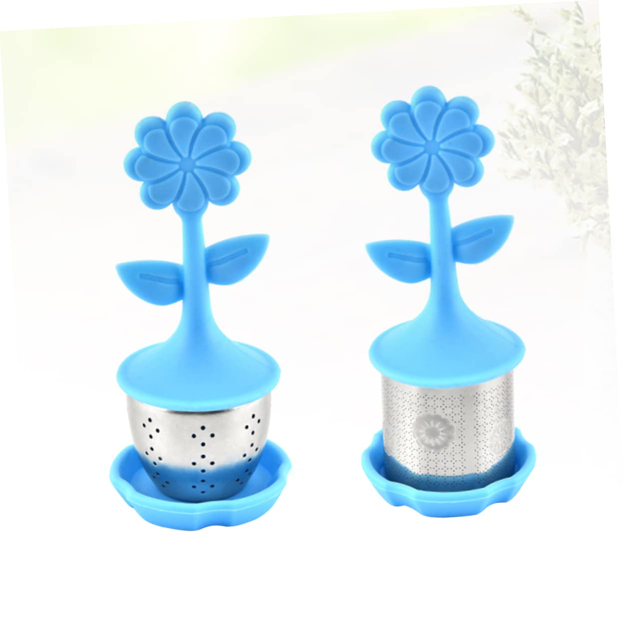 PRETYZOOM 2pcs Flower Shape Tea Strainer Stainless Steel Silicone Tea Filter Unique Kitchen Supplies for Home Herbs Spices Blue Silver